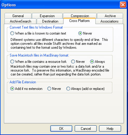 stuffit settings